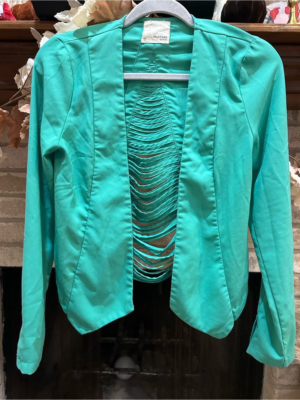 Mustard Seed Turquoise Open-Front Blazer with Ladder Back Detail EUC